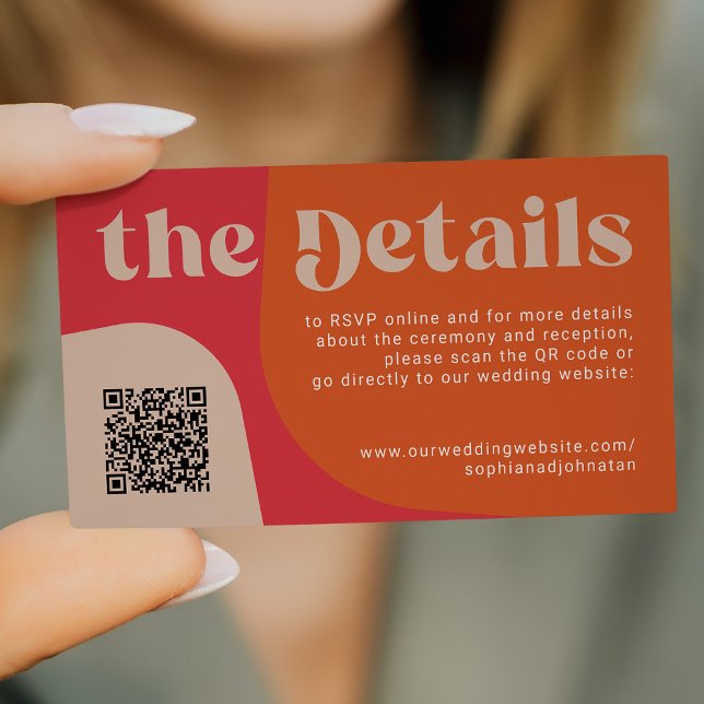 Cartão De Informações QR Code retro wedding details RSVP website (Criador carregado)