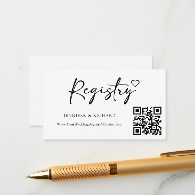 Cartão De Informações QR Code Wedding Registry Modern Simple Calliografi (Frente/Verso In Situ)