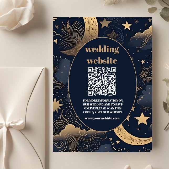 Cartão De Informações qr codeMidnight Blue Dourado Casamento Celestial (Criador carregado)