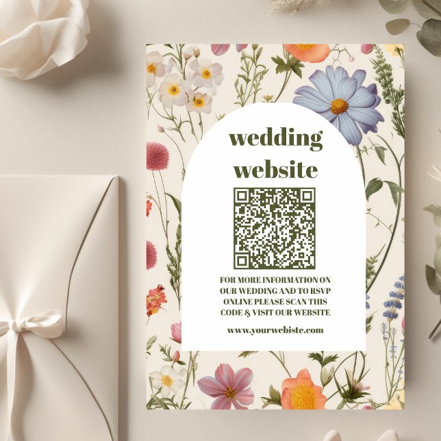 Cartão De Informações qr código Boho Wildflower Botanical Weding (Criador carregado)