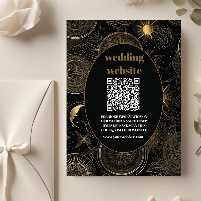 Cartão De Informações qr código Celestial Dourado Casamento (Criador carregado)