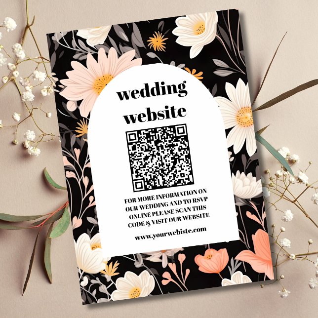 Cartão De Informações qr código Elegant Boho Wildflower Wedding (Criador carregado)