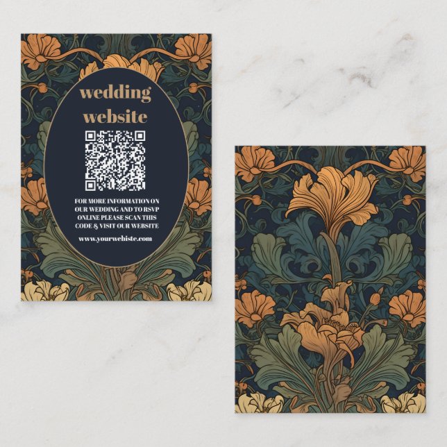 Cartão De Informações qr código Elegant Floral Art Nouveau Casamento (Frente/Verso)