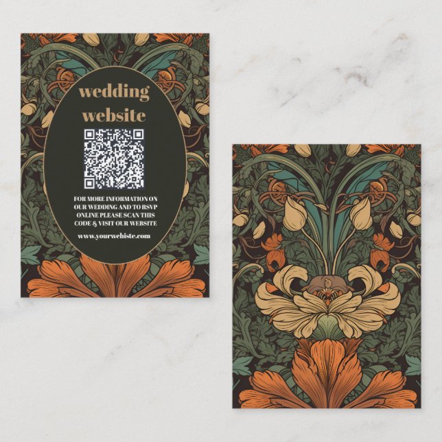 Cartão De Informações qr código Elegant Floral Art Nouveau Casamento (Frente/Verso)