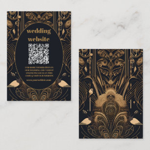 Cartão De Informações qr código Elegante Art Deco Peacocks Casamento