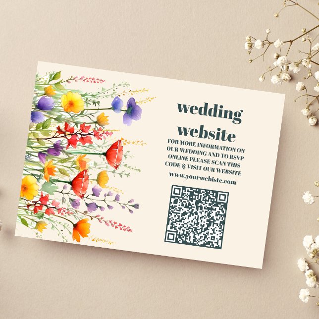 Cartão De Informações qr código Wildflower Wedding Boho Country Floral (Criador carregado)