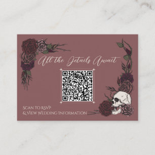 Cartão De Informações QR de Site de Casamento Caveira Floral Rosa
