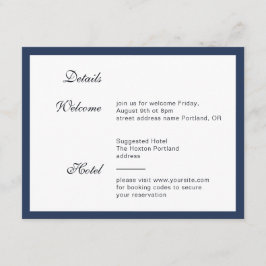 Cartão De Informações Quadro azul profundo. Detalhes do casamento modern