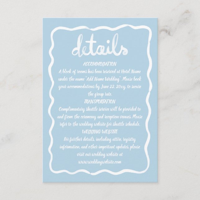 Cartão De Informações Quadro Branco Azul Claro Azul Espelhado Mão Escava (Frente)