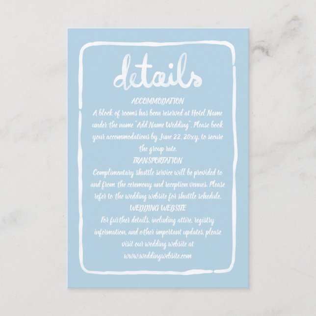 Cartão De Informações Quadro Branco Azul Simples Desenho Mão Simples (Frente)