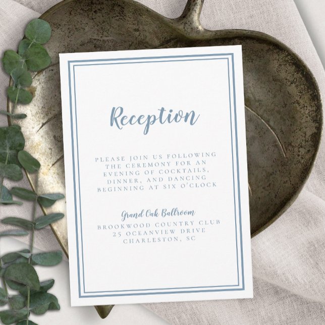 Cartão De Informações Quadro branco de Recepção de casamento azul simple (Criador carregado)