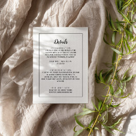 Cartão De Informações Quadro de Detalhes do Casamento Minimalista Simple