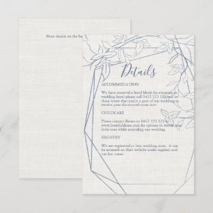 Cartão De Informações Quadro Floral Azul Elegante   Linen Wedding