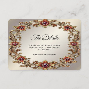 Cartão De Informações Quadro Floral Dourado com Detalhes de Pedras Verme