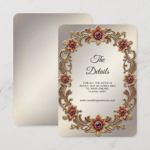 Cartão De Informações Quadro Floral Dourado com gabinete de detalhes das