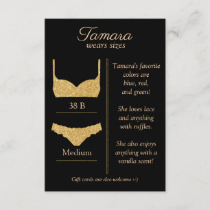 Cartão De Informações QUALQUER COR DE FUNDO: Lingerie Tamanho Inserir Pl