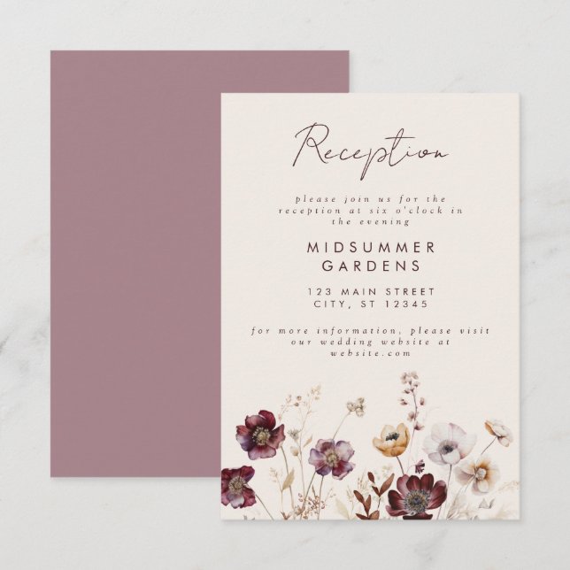 Cartão De Informações Queda Recepção de casamento de flor selvagem (Frente/Verso)