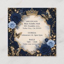 Quinceañera Floral Borboleta Dourada Marinho