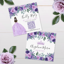 Cartão De Informações Quinceanera Floral RSVP de Código QR