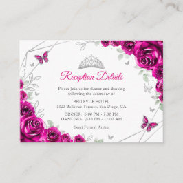 Cartão De Informações Quinceanera Fuchsia Pink Silver Floral Details