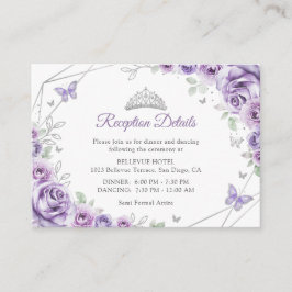 Cartão De Informações Quinceanera Lilac Purple Silver Floral Details
