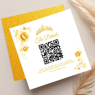 Cartão De Informações Quinceanera minimalista do Ouro moderno, QR RSVP