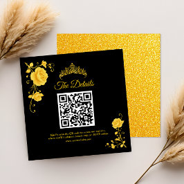 Cartão De Informações Quinceañera Minimalista Dourada Moderna QR RSVP