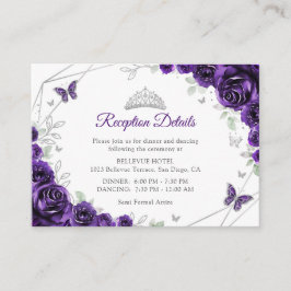 Cartão De Informações Quinceanera Purple Silver Floral Details