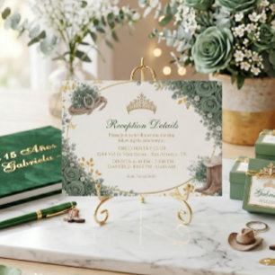 Cartão De Informações Quinceañera Verde Esmeralda Ocidental Dourado País