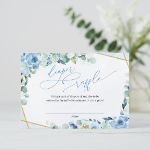 Cartão De Informações Raffle Azul Floral Dourado Geométrico