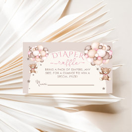 Cartão De Informações Raffle Chá de fraldas Balão-Urso Rosa