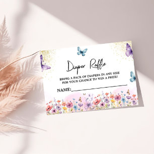 Cartão De Informações Raffle Chá de fraldas da Borboleta Flor Roxo
