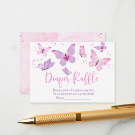 Cartão De Informações Raffle Chá de fraldas da Borboleta Púrpura Rosa