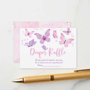 Cartão De Informações Raffle Chá de fraldas da Borboleta Púrpura Rosa