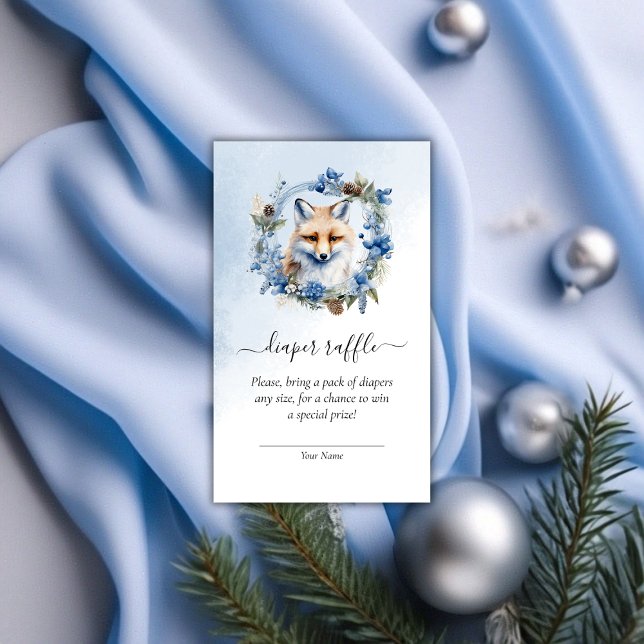 Cartão De Informações Raffle Chá de fraldas da Raposa de inverno (Winter Fox Baby Shower Diaper Raffle Enclosure Card)