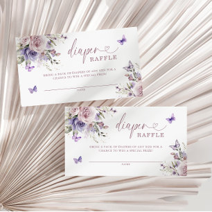 Cartão De Informações Raffle Chá de fraldas de Borboleta Roxo