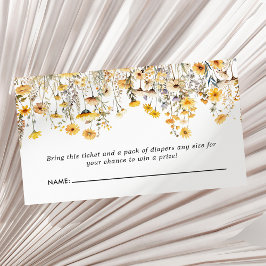 Cartão De Informações Raffle Chá de fraldas de flor selvagem amarela