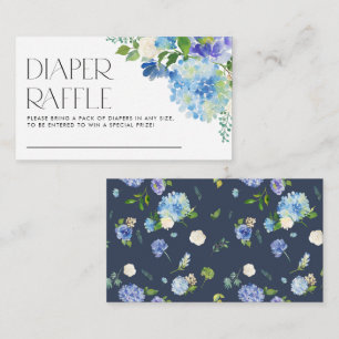 Cartão De Informações Raffle Chá de fraldas de Hydrangea Azul Moderna