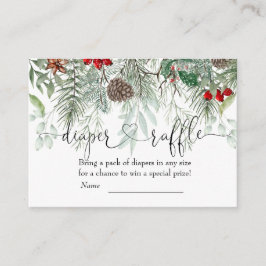 Cartão De Informações Raffle Chá de fraldas de pinheiro verde-inverno