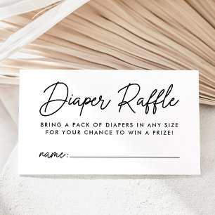 Cartão De Informações Raffle Chá de fraldas de Script Preto Negrito