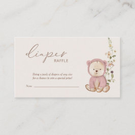 Cartão De Informações Raffle Chá de fraldas do Urso Vermelho Rosa
