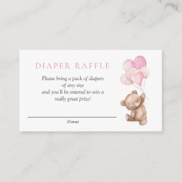 Cartão De Informações Raffle Chá de fraldas do Urso Vermelho Rosa