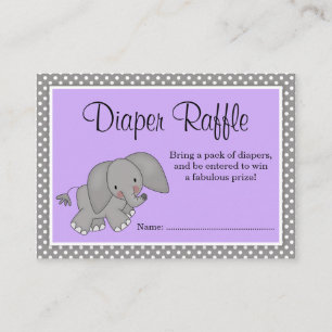 Cartão De Informações Raffle Chá de fraldas Elefante Roxo