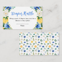 Raffle Chá de fraldas Floral Azul e Amarelo