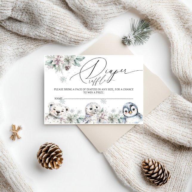 Cartão De Informações Raffle Chá de fraldas Fralda de Animais Árcticos (Criador carregado)