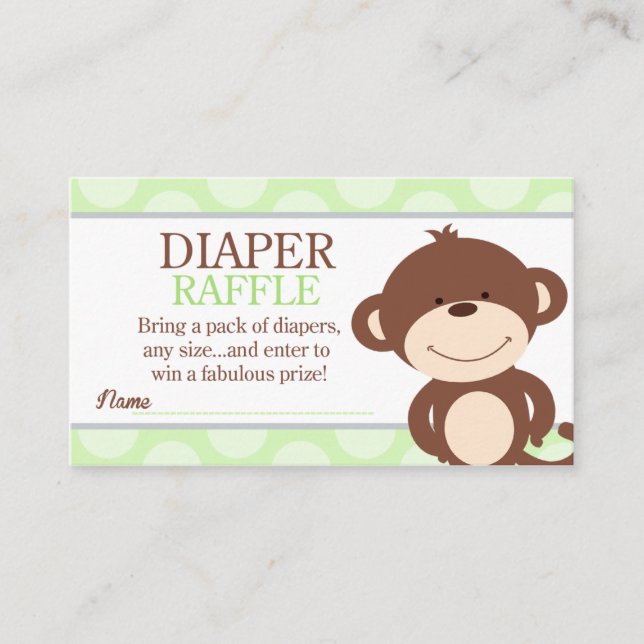 Cartão De Informações Raffle Chá de fraldas Fralda de Macaco Bonito (Frente)
