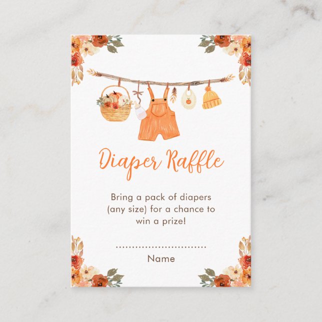 Cartão De Informações Raffle Chá de fraldas Fralda de Roupas de Outono (Frente)