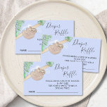 Cartão De Informações Raffle Chá de fraldas Fralda do Rapaz Lúpulo<br><div class="desc">Esta bela Fralda do cartão de Chá de fraldas Raffle apresenta uma suave preguiça-bebê pendurada num galho,  com folhas verdes da selva de aquarela e fundo azul. Todo o texto é personalizável. Há convites correspondentes na minha loja. Original Watercolor © Michele Davies.</div>