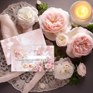 Cartão De Informações Raffle de Chá de fraldas de Alto Tea, Flor, Rosa,