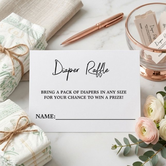 Cartão De Informações Raffle de Fralda Branco e Blach Moderno (Criador carregado)
